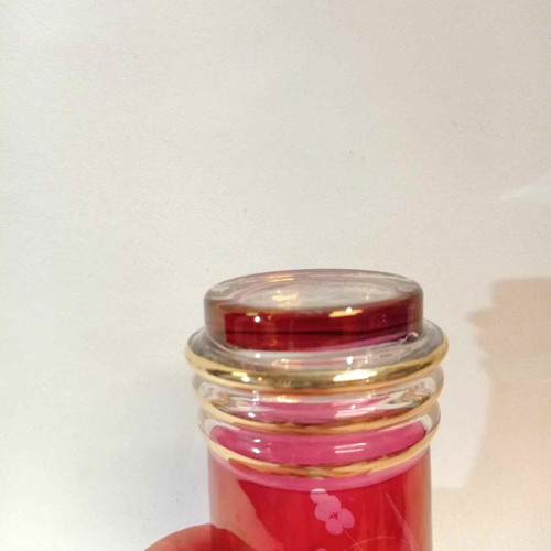 Old glasses set of six red with carved designs and gold finishes