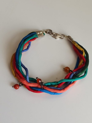 Handmade 925 bracelet with silk ribbons like new, multicolor