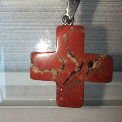 Cross made of natural red jasper stone new, 20mm