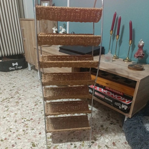 Vintage shelf unit used, metal and wicker