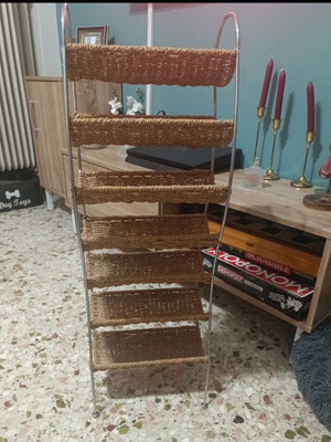 Vintage shelf unit used, metal and wicker