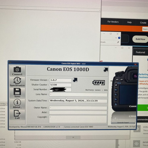 Canon EOS 1000D DSLR with EF-S 18-55mm IS lens, used
