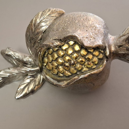 Vintage oversized Italian silver-plated pomegranate Marchetti Preziosi used