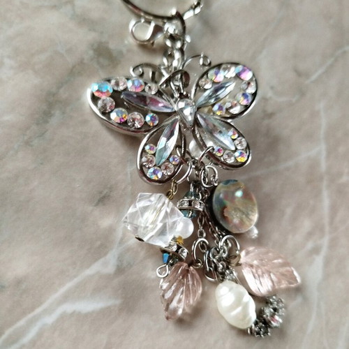 Butterfly keychain handmade new silver