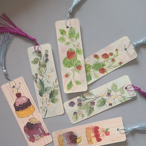 Handmade bookmarks with watercolors set of two, new