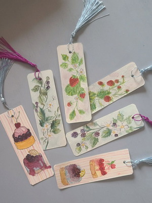 Handmade bookmarks with watercolors set of two, new