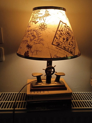 Vintage Foresti & Suardi nautical table lamp used, brass and parchment