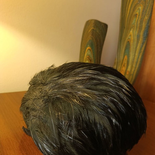 60s vintage feather turban hat used, black, size L