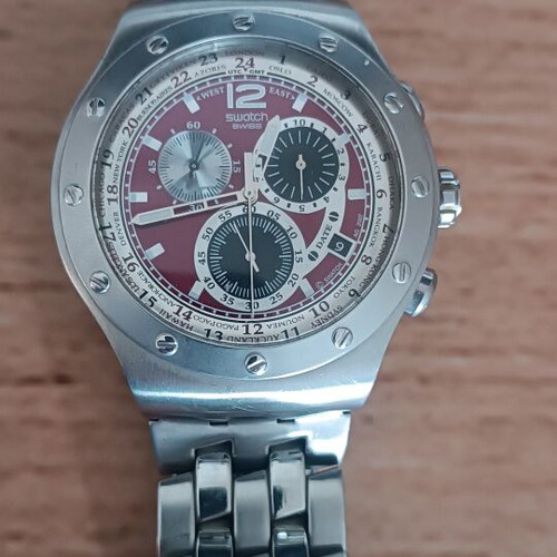 Swatch Irony The Chrono Combination Red YOS427G watch like new