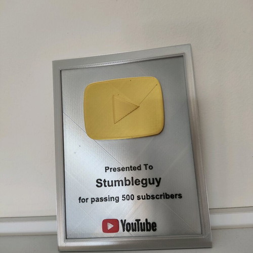 Custom 3D printed YouTube plaque for subscriber milestone
