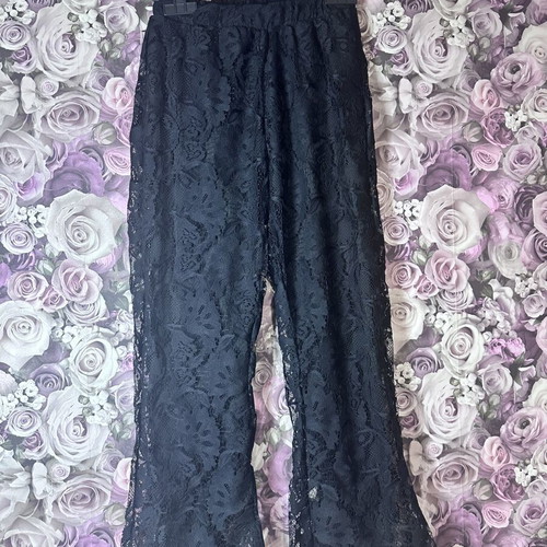Black lace flared pants size 158/164 like new, floral design