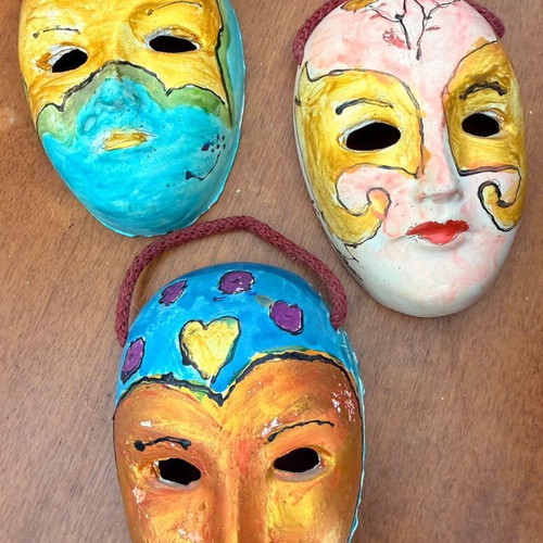 Handmade masks set of 3 used, colorful painted