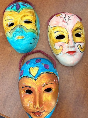 Handmade masks set of 3 used, colorful painted