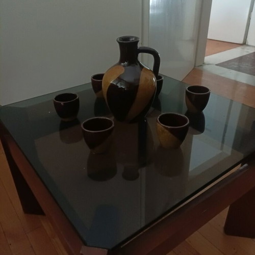Ouzo set clay jug and six small glasses new