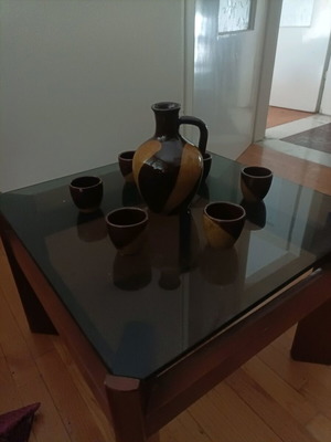 Ouzo set clay jug and six small glasses new