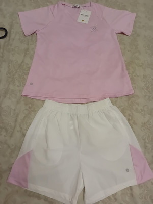 Girls' sports set, white and pink, size 152 cm
