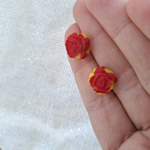Polymer clay rose earrings custom made, two-tone