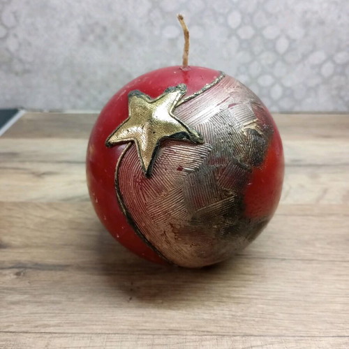 Christmas candle large ball-shaped burgundy color new
