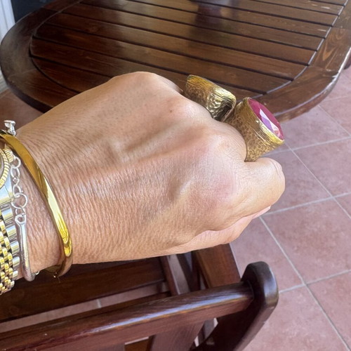 Tiklari Moroccan Turkish rings set used, gold-plated brass with semi-precious stones