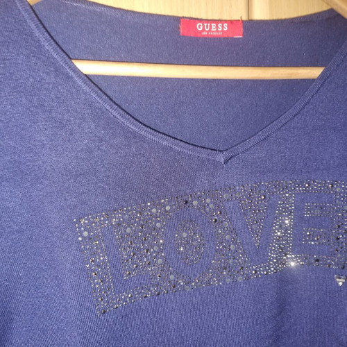 Guess women's blouse used, blue with LOVE strass