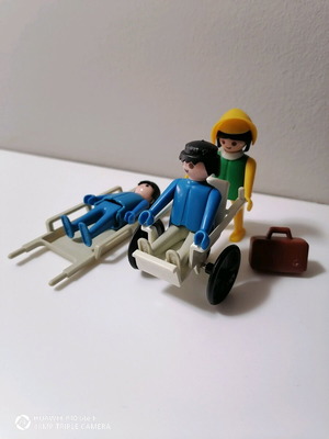 Playmobil figures 1974 used with stroller, stretcher and suitcase