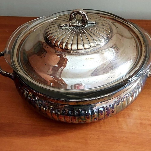 Silver-plated serving dish used, handmade carved