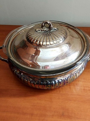 Silver-plated serving dish used, handmade carved