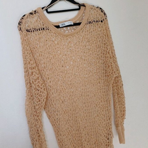 Zara knitted blouse beige like new size S with embroidered beads