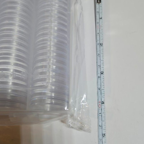 Plastic coin capsules 27 mm new, pack of 100 with storage box