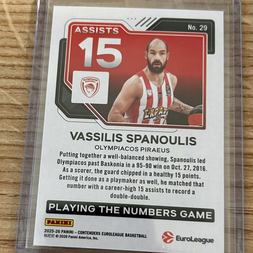 Vassilis Spanoulis Olympiacos 15 Assists Panini Euroleague 2025-26 card