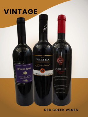 Vintage Greek red wines pack with Idysma Dryos, Nemea Vassiliou, Karipidis Syrah