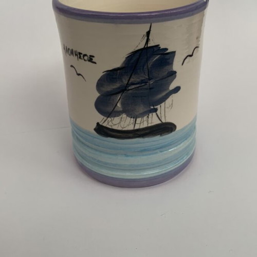 Pencil holder used folk art cup Alonissos collectible