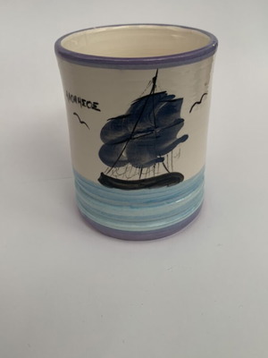Pencil holder used folk art cup Alonissos collectible