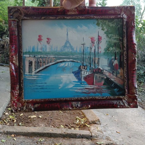Impressionist Parisian Painting with Eiffel Tower by Caroline B like new
