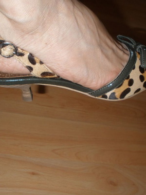 Leopard print pony hair and leather shoes, size 38