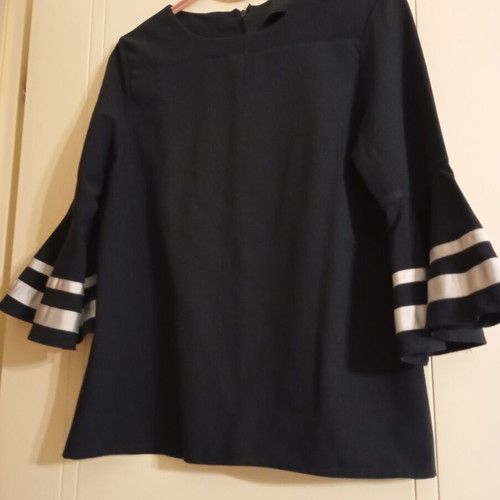 Blouse used, blue, 3/4 bell sleeve, size S