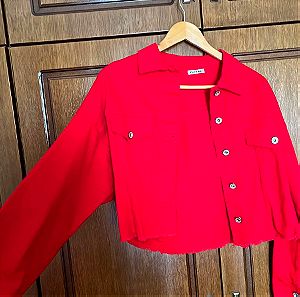 Denim κόκκινο jacket καινούργιο small !!