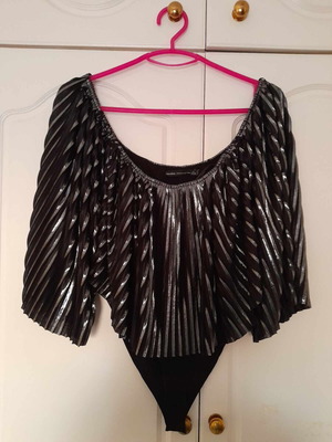 Bershka black and silver bodysuit, size S