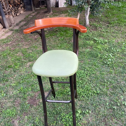 Stool like new with leatherette seat and wooden backrest