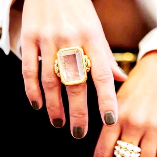 Women's ring new with natural crystal, massive, jewelry alloy