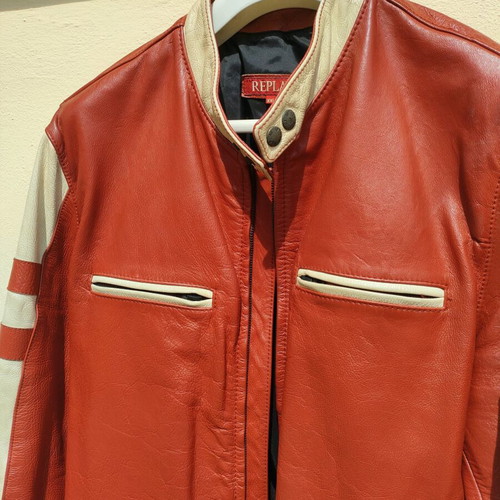 Replay leather jacket used, size XL, orange