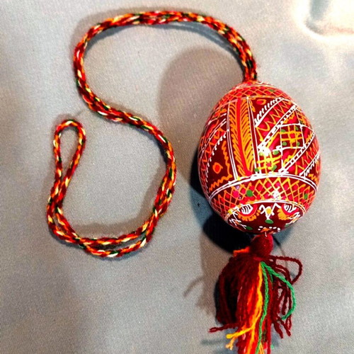 Handmade Wooden Decorative Egg Pysanka like new with Hanging Cord