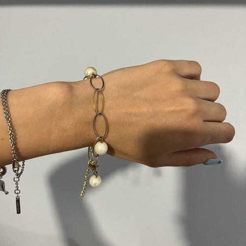 Chain bracelet with pearls, two-tone silver and gold