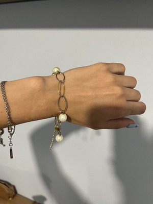 Chain bracelet with pearls, two-tone silver and gold