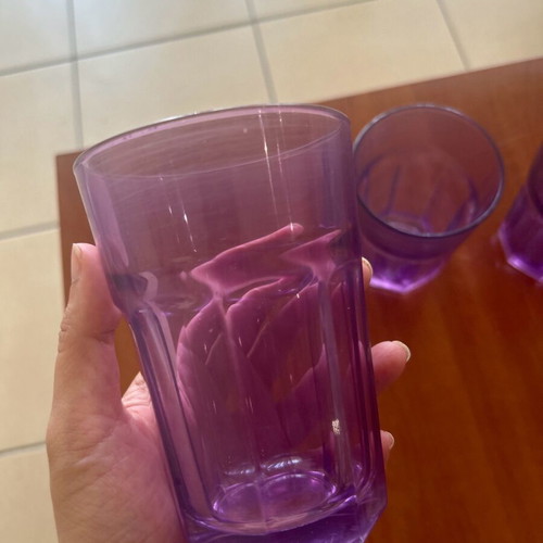 Glass purple water/frappe glasses used, set of 3