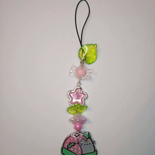 Pusheen strawberry box keychain like new, multicolor, green