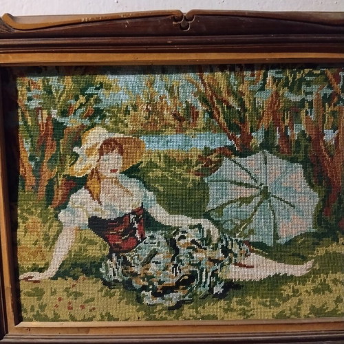 Embroidered vintage textile painting 74×59 used