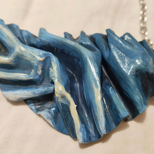Handmade aluminum sculptural necklace with organic folds, wearable art