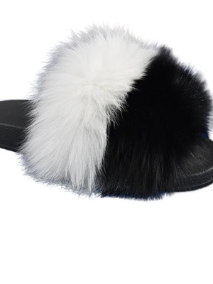 Authentic fox fur slippers new, black and white, size 38