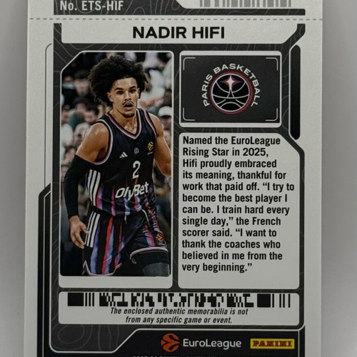 2025-26 Panini Contenders EuroLeague Holo Nadir Hifi Patch card like new